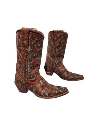 Rare Vintage Corral Leather Inlay Cowboy Western Boots Men's Size 9M